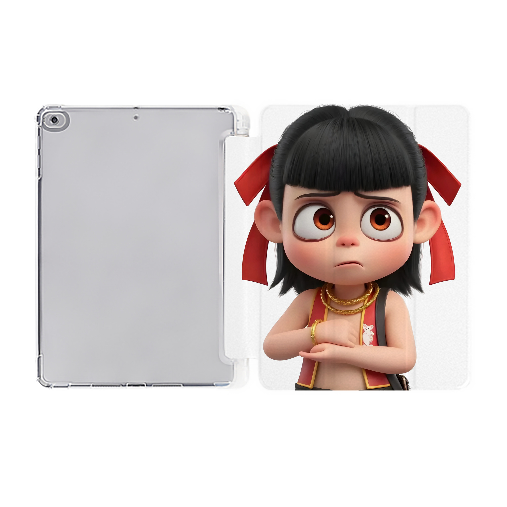 Ne Zha 2 ナタ 魔童の大暴れ IPad ケース ペン収納付き 三つ折りスタンド PUレザー×シリコン 対応機種9.5/10.5/10.9インチ
